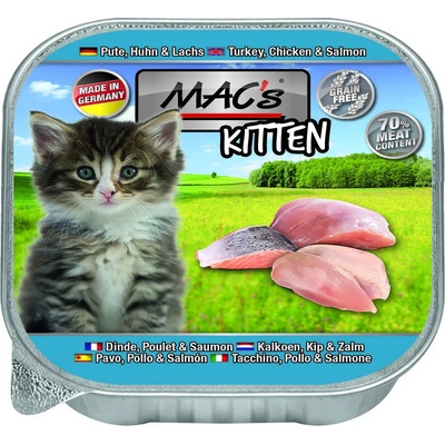 MAC's Kitten - Премиум пастет за подрастващи котки, без зърно, с пилешко, пуешко и сьомга, 85 гр. /5 броя
