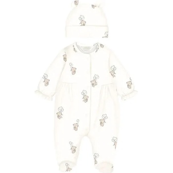 Mayoral Гащеризон дълъг и шапка в Мръсно бял цвят за новородено момиче с мечета Mayoral