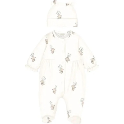 Mayoral Гащеризон дълъг и шапка в Мръсно бял цвят за новородено момиче с мечета Mayoral