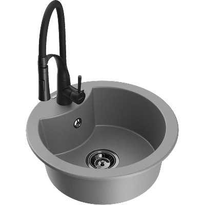 Mexen Diego гранитна кухненска мивка с 1 отделение с кухненски смесител Aster, сив - 6512-71-73450-70-B (6512-71-73450-70-B)