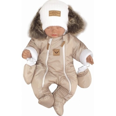 Z&Z Zimná kombinéza s dvojitým zipsom kapucňou a kožušinou rukavičky Angel púdrový