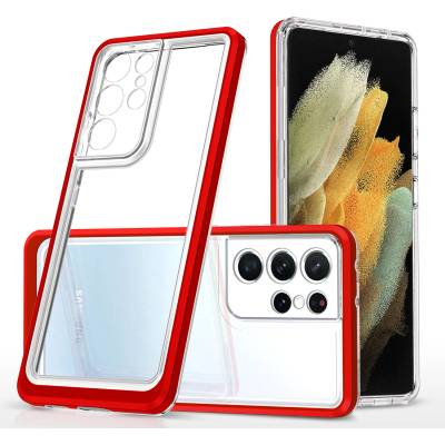 HQWear Прозрачен кейс 3в1 за Samsung Galaxy S22 Ultra с гел рамка, червен (KXG0029953)
