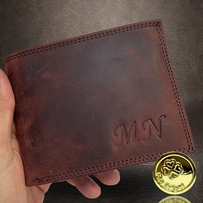 Luxusní bordo kožená peněženka s vlastním monogramem prvotřídní pravá kůže a výjimečná