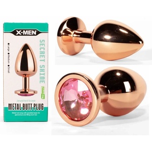  Метален плъг с розов кристал, таен блясък, 7, 1см. - Secret Shade Gold (XMEN000126)