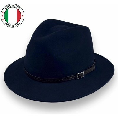 Vlněný plstěný klobouk fedora s koženou stuhou P-2016801 tmavě modrý