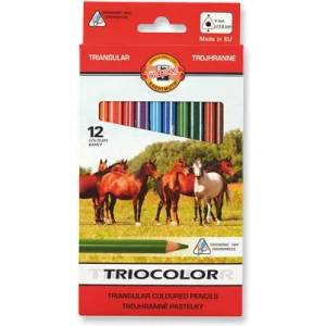 KOH-I-NOOR Комплект цветни моливи, триъгълни, дебели, KOH-I-NOOR "Triocolor Rider 3142/12", 12 различни цвята (7140145000)