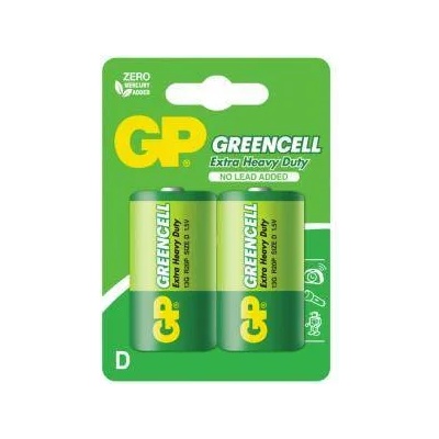 GP Batteries Цинк карбонова батерия GP R20, Greencell 13G-U2, 1.5V, 2 бр. в опаковка, блистер, GP-BM-13G-U2