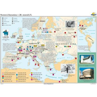 Cartographia Svetová literatúra v 20.storočí I. - mapa (160x120 cm), nástenná, fóliovaná, lištovaná