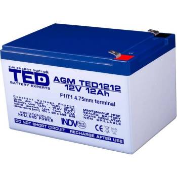 Ted electric Оловна Батерия TED ELECTRIC, 12V, 12Ah, 152/ 98/ 96 mm, AGM (TED-12V-12-AGM)