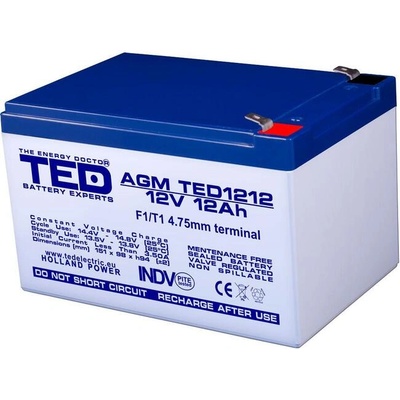 Ted electric Оловна Батерия TED ELECTRIC, 12V, 12Ah, 152/ 98/ 96 mm, AGM (TED-12V-12-AGM)