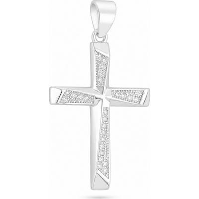 Argento Strieborný prívesok krížik číre okrúhle zirkóny 86023