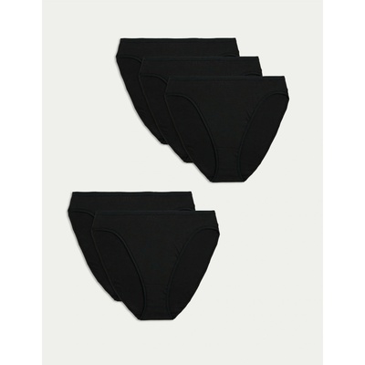 Marks & Spencer Комплект от 5 бикини за талията от памук и модал, без видими подгъви, с висока кройка Marks & Spencer черни Marks & Spencer | Cheren | ЖЕНИ | M