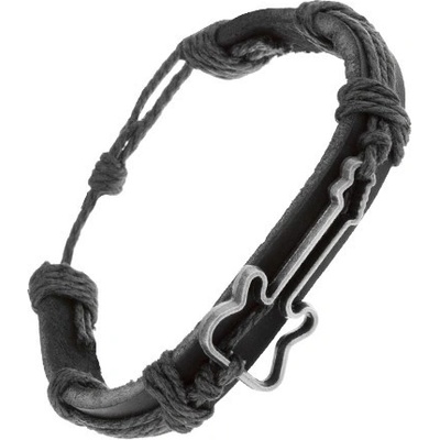 Šperky eshop Černý náramek z kůže a šňůrek vyřezávaný obrys kytary Z21.11