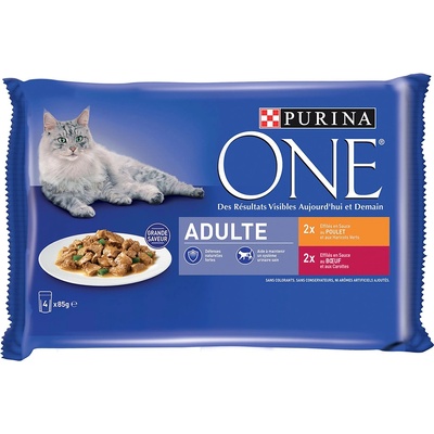 ONE 52х85г Adult Purina One, консервирана храна за котки - с пилешко говеждо