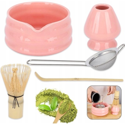 žiadna značka 5 KS SADA NA MATCHA RUŽOVÁ KERAMIKA ELEGANTNÁ PERFEKTNÝ DARČEK