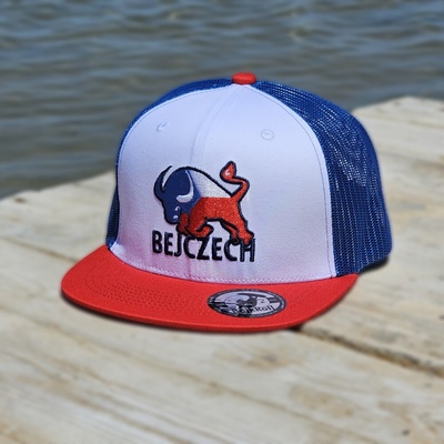 BejkRoll Snap Trucker bílá modrá červená BEJCZECH Logo