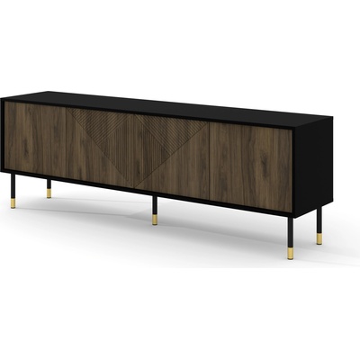 BIM Furniture ТВ шкаф Woody 4D 180, черен мат/орех Пасифик (WTVSTPACIFICNUT)