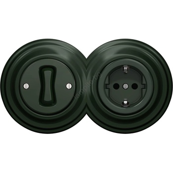 Reblig - ретро еднополюсен ключ №1 и розетка SCHUKO 230V със зелена рамка (RG0062E)
