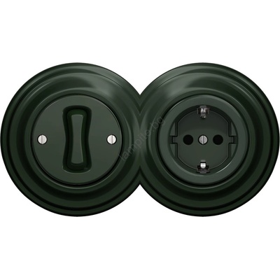 Reblig - ретро еднополюсен ключ №1 и розетка SCHUKO 230V със зелена рамка (RG0062E)