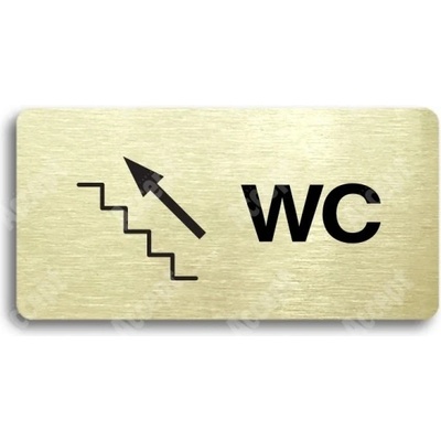 ACCEPT Piktogram WC VLEVO NAHORU - zlatá tabulka - černý tisk bez rámečku