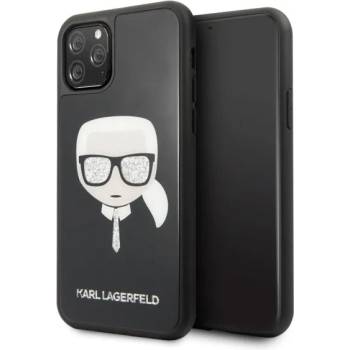 KARL LAGERFELD Луксозен Калъф за iPhone 11 Pro, KARL LAGERFELD Iconic Glitter Head Case, Черен (KLHCN58DLHBK)