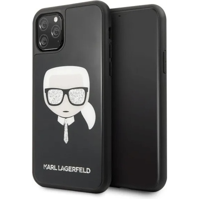 KARL LAGERFELD Луксозен Калъф за iPhone 11 Pro, Karl Lagerfeld Iconic Glitter Head Case, Черен (KLHCN58DLHBK)