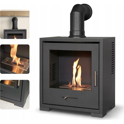 OKO S3 Bio Ethanol Stove in Charcoal Grey with Angled Stove Pipe