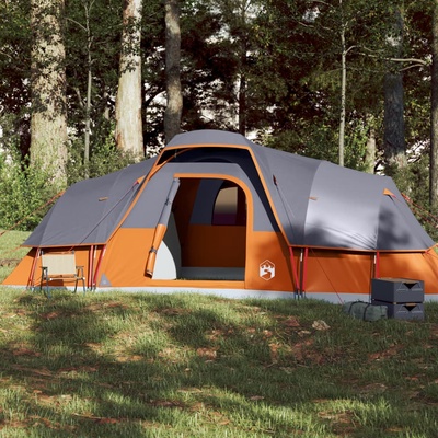 vidaXL Семейна куполна палатка 11 местна сиво-оранжева водоустойчива (94568)