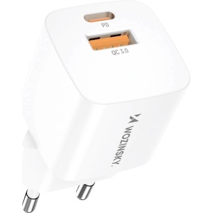 Wozinsky Захранване за ел. мрежа с USB-A и USB-C изходи и технология за бързо зареждане - Wozinsky CMWCW Dual Fast Wall Charger 20W (бял) (CMWCW)