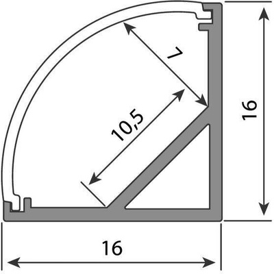 ML-761.040.74.2 Rohový hliníkový profil RS2 16x16 mm včetně čirého difuzoru 2 m