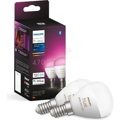 Philips К-кт 2x LED RGBW Димируема крушка Philips Hue WACA P45 E14/5, 1W/230V (P5750)
