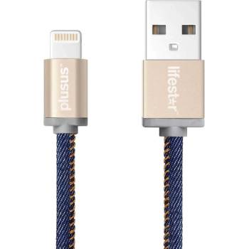 PlusUs LifeStar Handcrafted Lightning Cable - ръчно изработен сертифициран Lightning кабел за iPhone, iPad и iPod (100см. ) (син-златист)