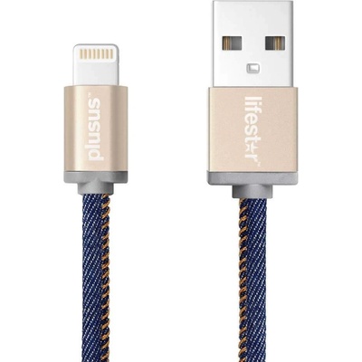 PlusUs LifeStar Handcrafted Lightning Cable - ръчно изработен сертифициран Lightning кабел за iPhone, iPad и iPod (100см. ) (син-златист)