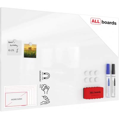 ALLboards Magnetická bílá tabule na psaní za sucha bez rámu 90 x 60 cm