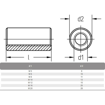 Matica M8x40 A2 Trubková