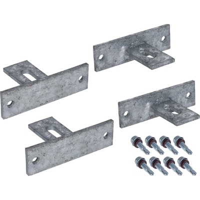 Set s držáky plotového pole, set obsahuje 4x držák (délka 100mm, šířka 30mm, výška 60mm, tloušťka 5mm) 8x šroub, žárový