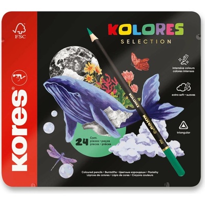Kores Kolores Selection 93325 trojhranné pastelky 24 barev plechová krabička