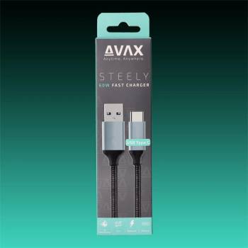 AVAX Кабел за зареждане usb-a към usb-c, 3a, 1, 5 м, стоманено сив avax_cb301g (avax_cb301g)
