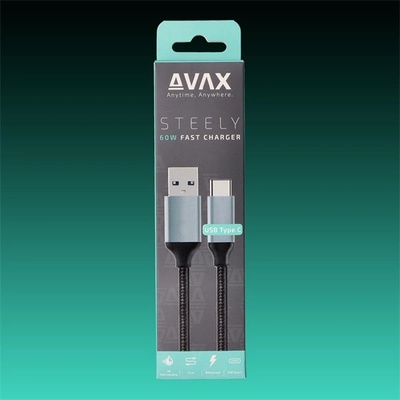 AVAX Кабел за зареждане usb-a към usb-c, 3a, 1, 5 м, стоманено сив avax_cb301g (avax_cb301g)