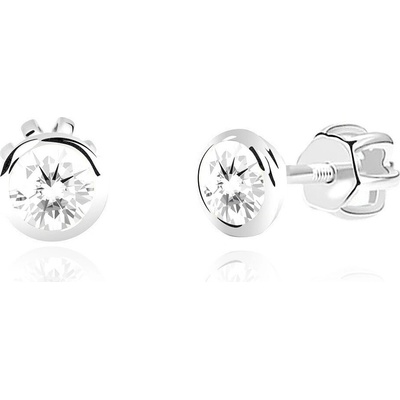 Duppi dámske náušnice okrúhle DU 31746 z bieleho zlata s kamienkami bielymi zapínanie balónik