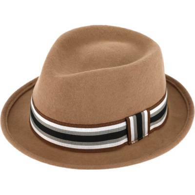 Fiebig trilby klobouk vlněný béžový s pruhovanou stuhou