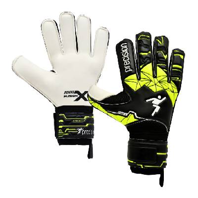 Юношески ръкавици Precision Training Junior Fusion X Flat Cut Finger Protect GK Gloves - Black/Yellow