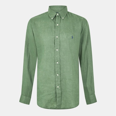 Ralph Lauren Риза с дълъг ръкав Polo Ralph Lauren Linen Long Sleeve Shirt - Fatigue Green