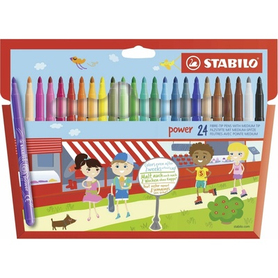 Fixky, 2 mm, STABILO "Power", 24 rôznych farieb