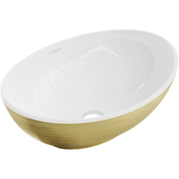 Mexen Elza Умивалник за монтаж върху плот 40 x 33 см, бял/златен модел линии - 21014017 (21014017)