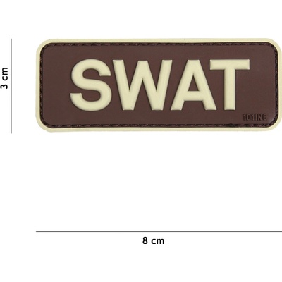 Gumová nášivka 101 Inc nápis SWAT - hnedá