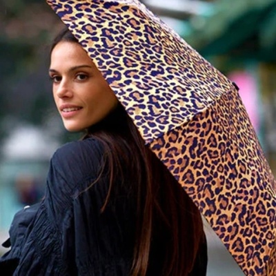 Дамски сгъваем автоматичен Open-Close чадър Perletti Time 26444, Оранжев/Леопард