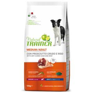 Natural Trainer Dog Adult Medium with Dry-cured Ham - храна за пораснали кучета, над 1 година, от средни породи, с прошуто - 12 кг, Италия - 926018