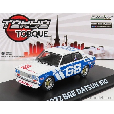 Greenlight Datsun 510 Bre N 68 Racing 1972 P.gregg Bílá Modrá 1:43