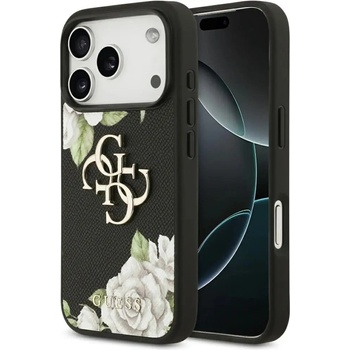 GUESS Калъф Guess Grained Roses & Big 4G Logo за iPhone 17 Pro - черен